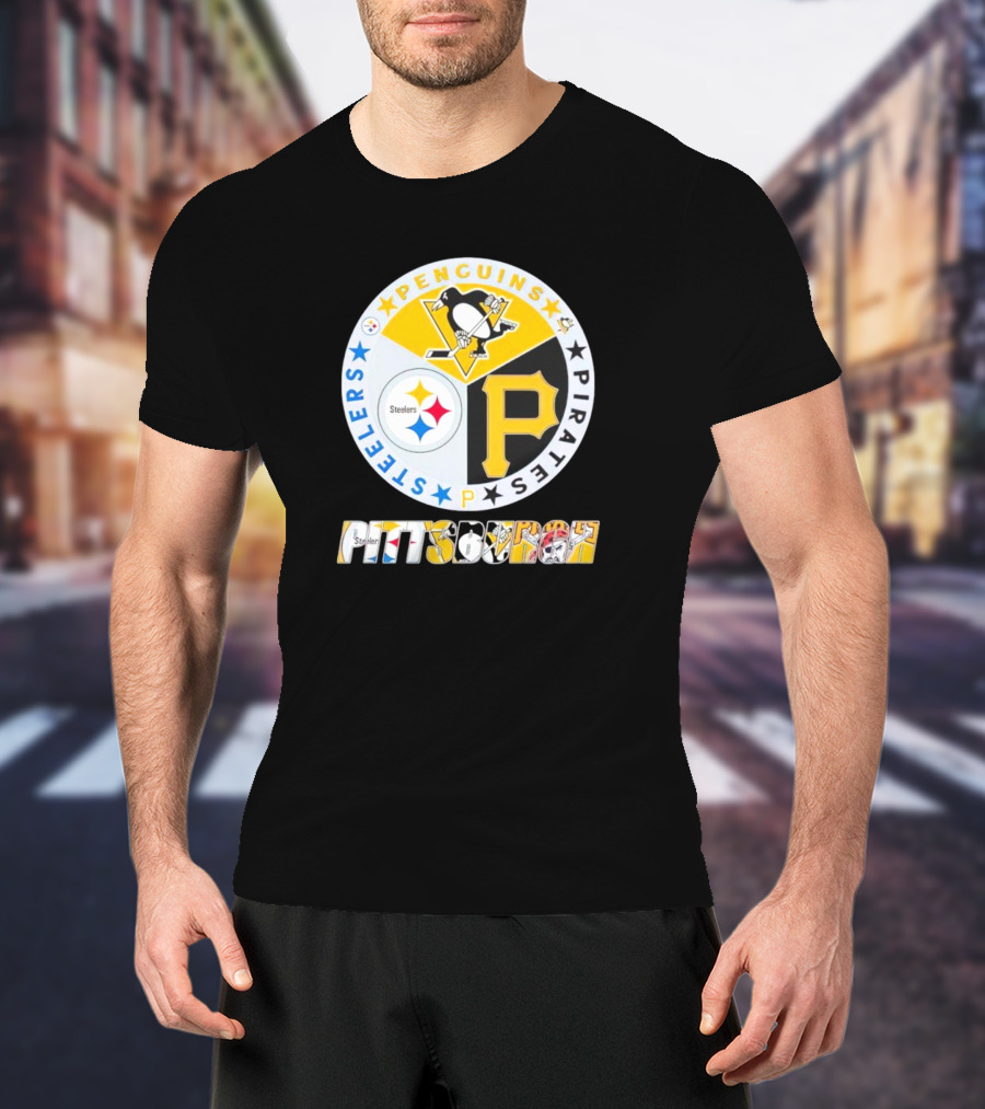 Penguins Steelers Pirates Pittsburgh Sports Team Logos Circle Badge T-Shirt