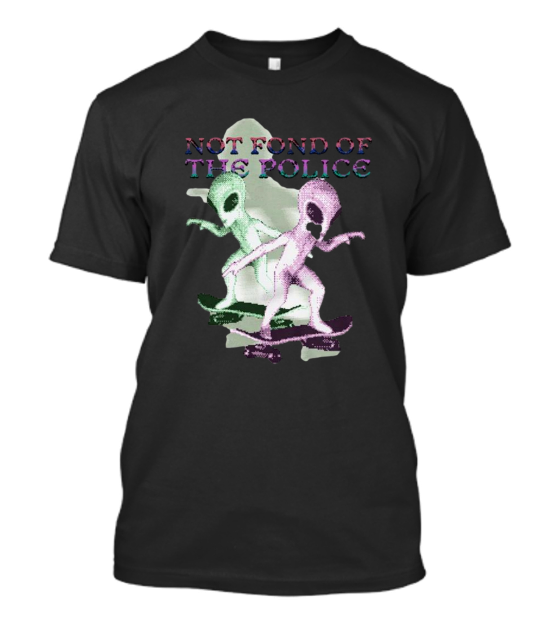Not Fond Of The Police Alien Skateboarding Duo T-Shirt