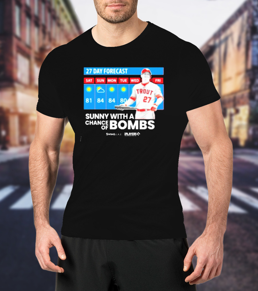 Trout 27 Day Forecast Sunny With A Chance Of Bombs Players Swing T-Shirt