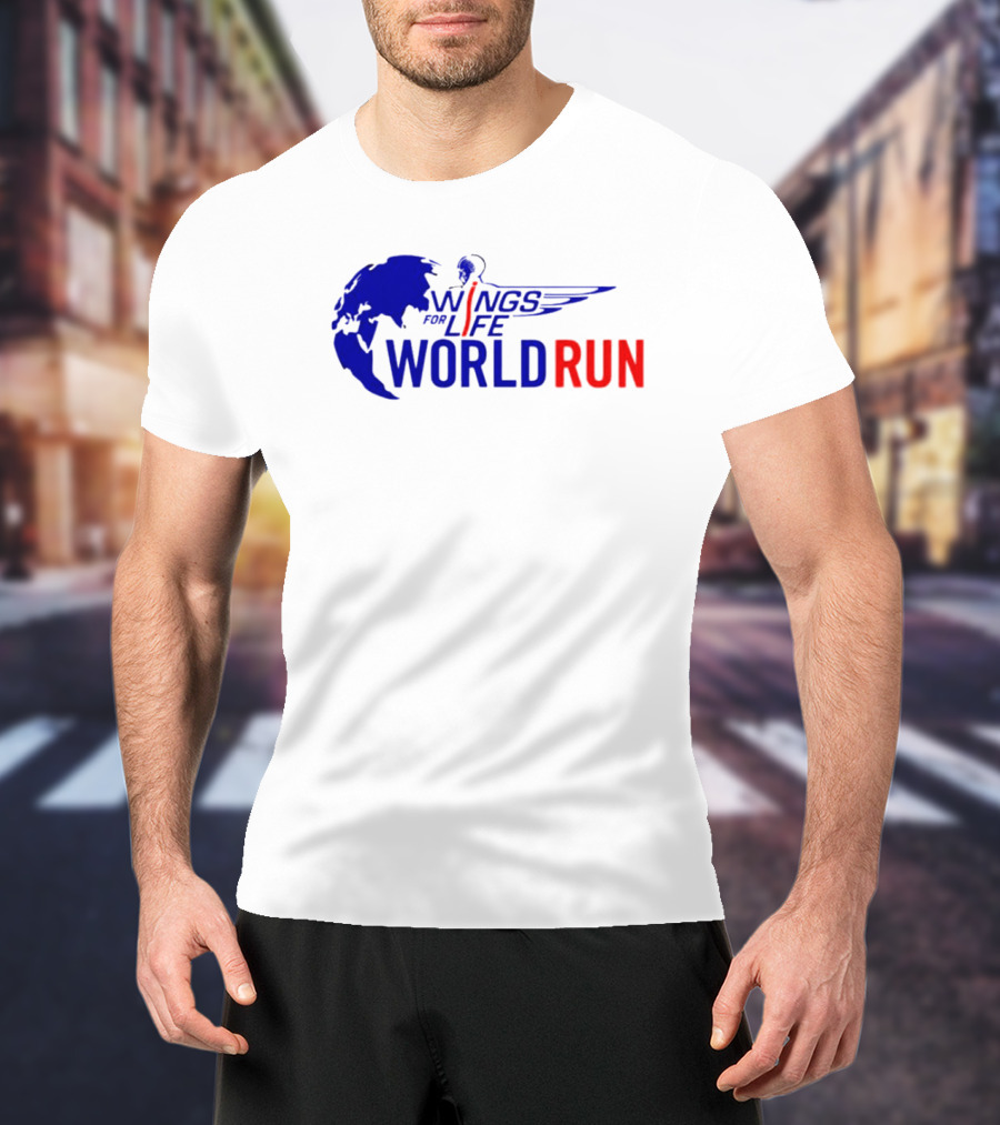 Wings For Life World Run Blue And Red Globe And Wings T-Shirt