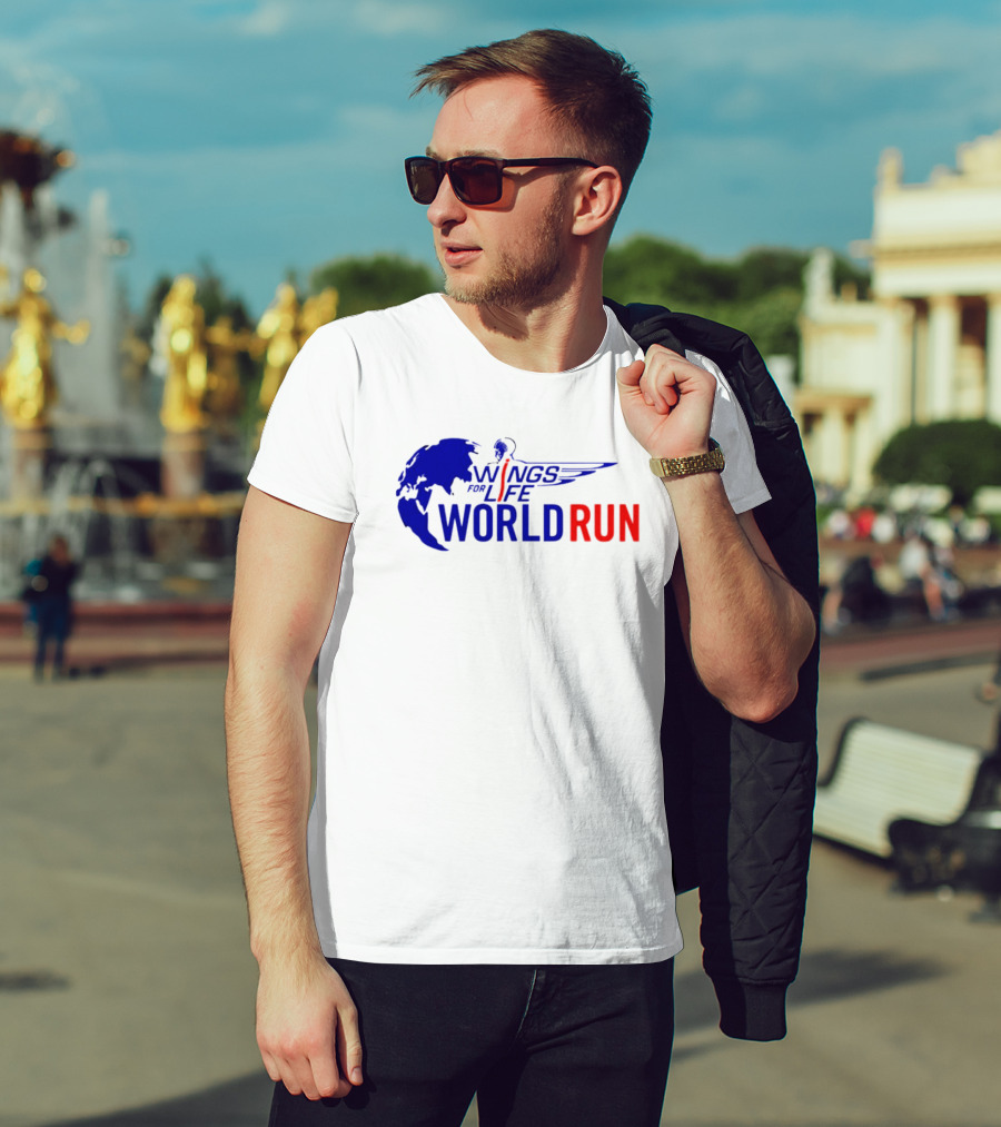 Wings For Life World Run Blue And Red Globe And Wings T-Shirt
