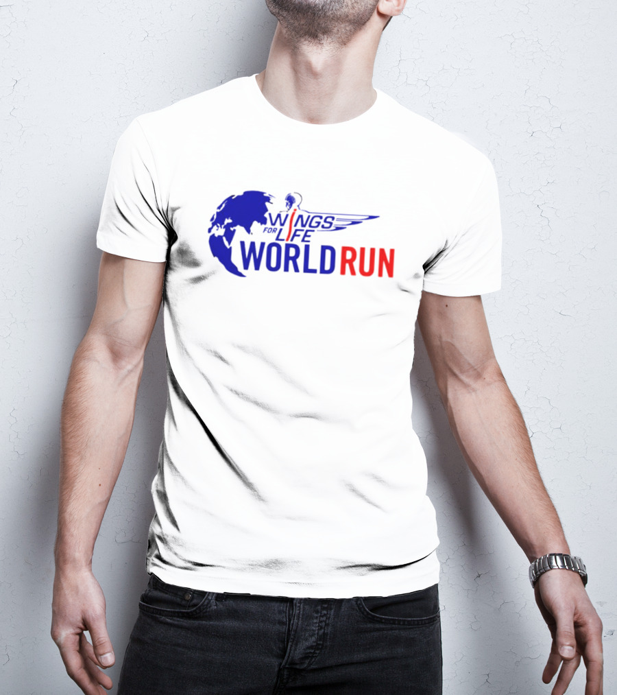 Wings For Life World Run Blue And Red Globe And Wings T-Shirt