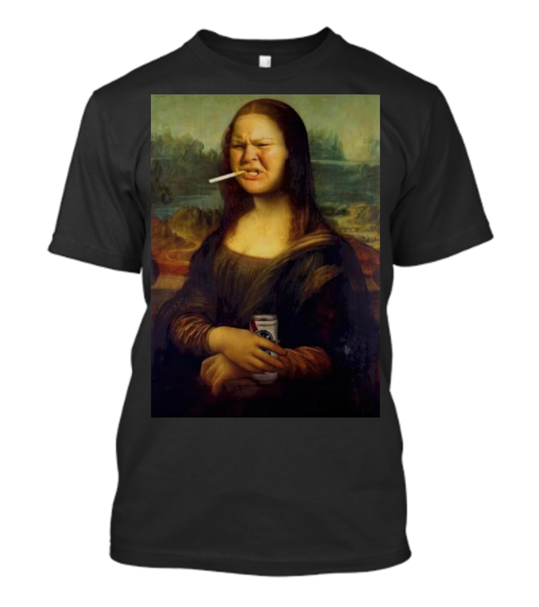 Tammy Mona Lisa Smoking Cigarette Holding Beer Can T-Shirt