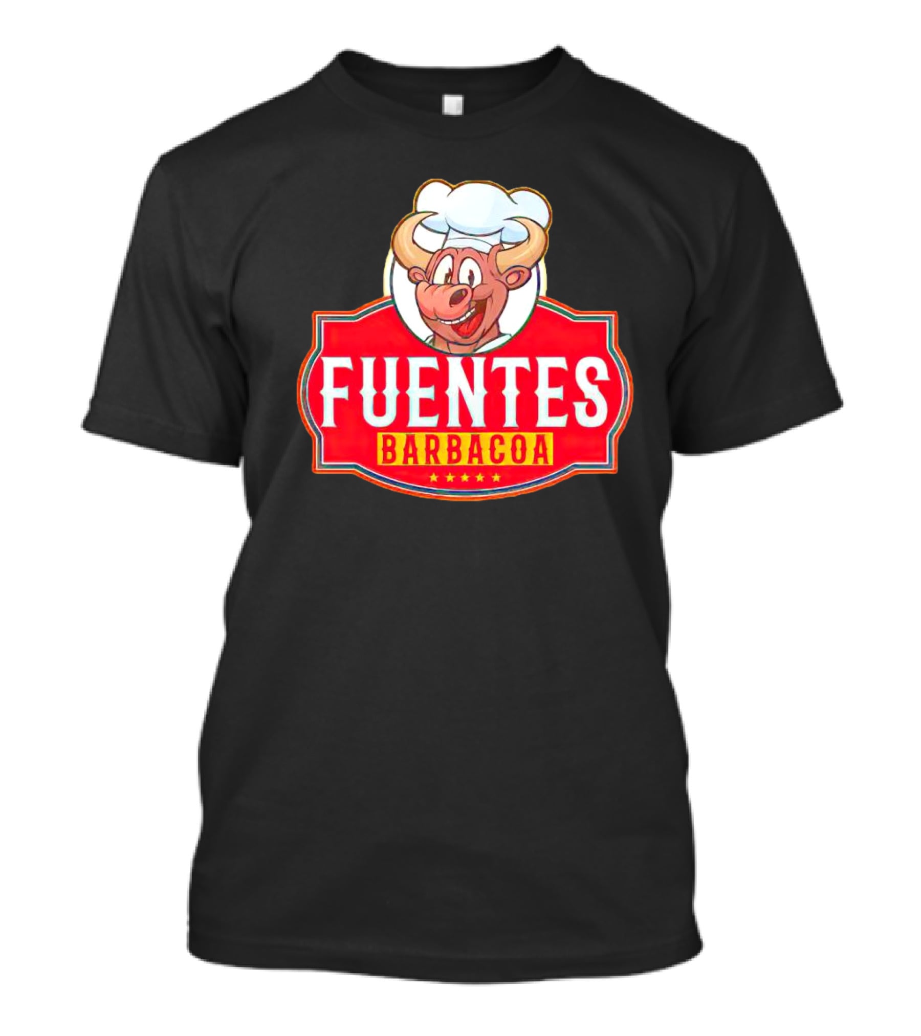 Fuentes Barbacoa Chef Cow Logo On Red Badge T-Shirt