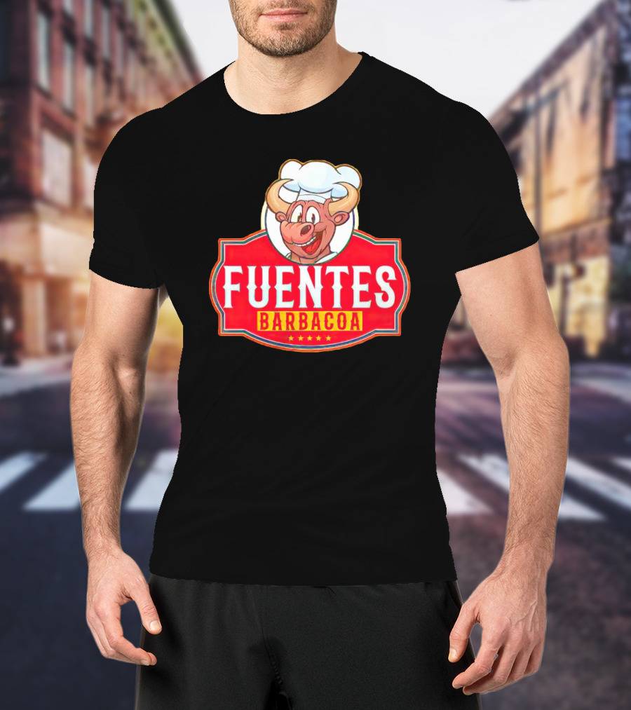 Fuentes Barbacoa Chef Cow Logo On Red Badge T-Shirt