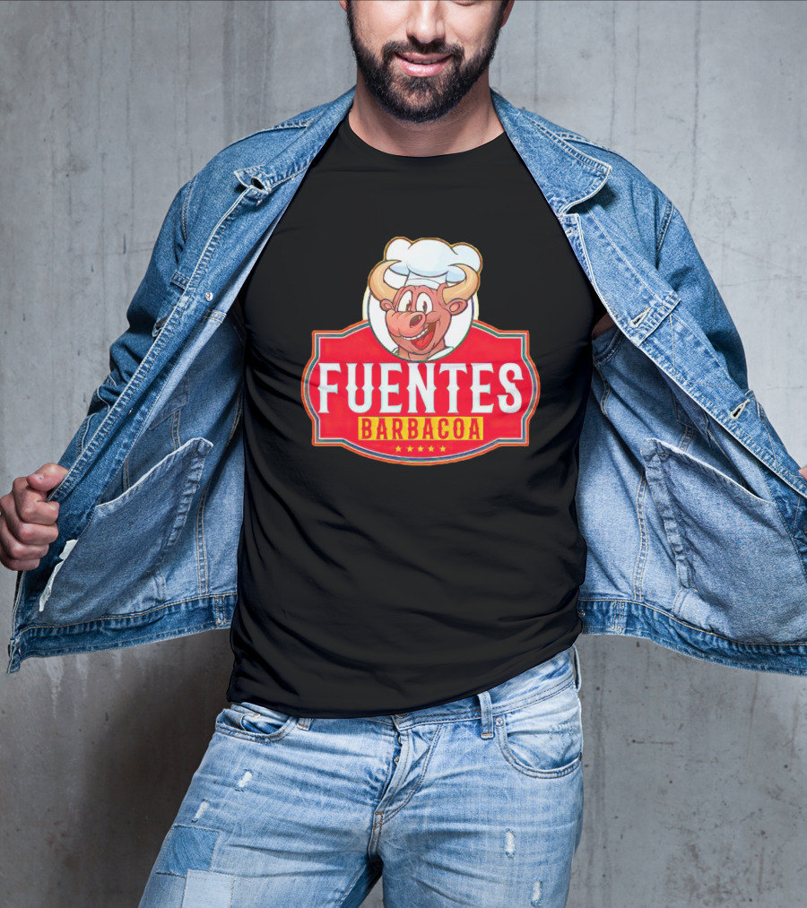 Fuentes Barbacoa Chef Cow Logo On Red Badge T-Shirt