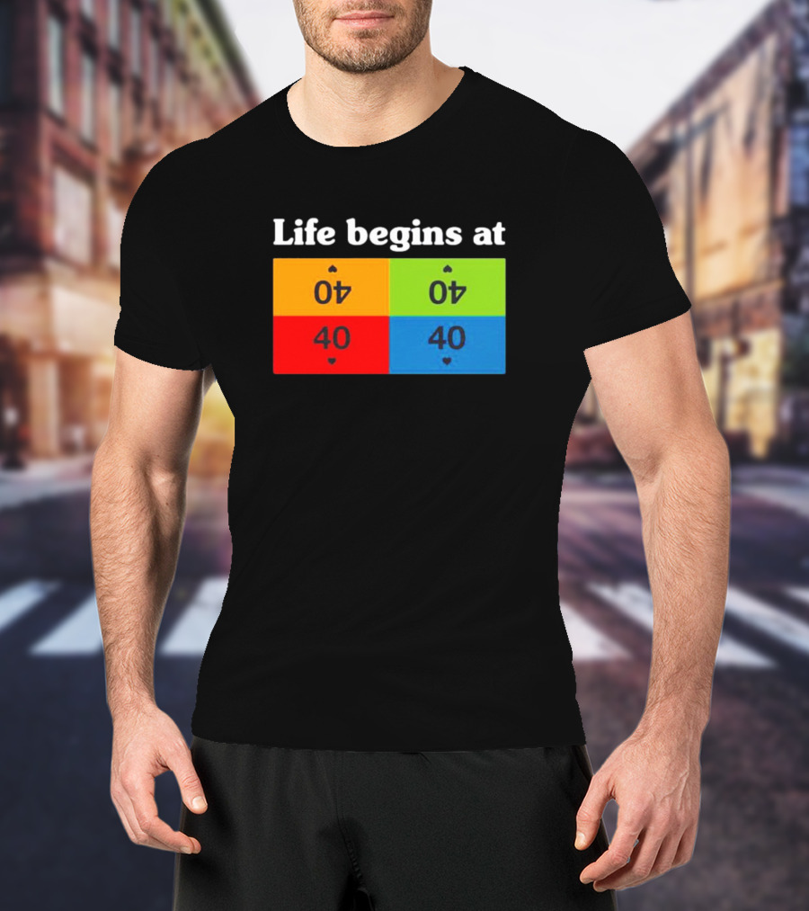 Life Begins At 40 Colorful Playing Card Symbols T-Shirt