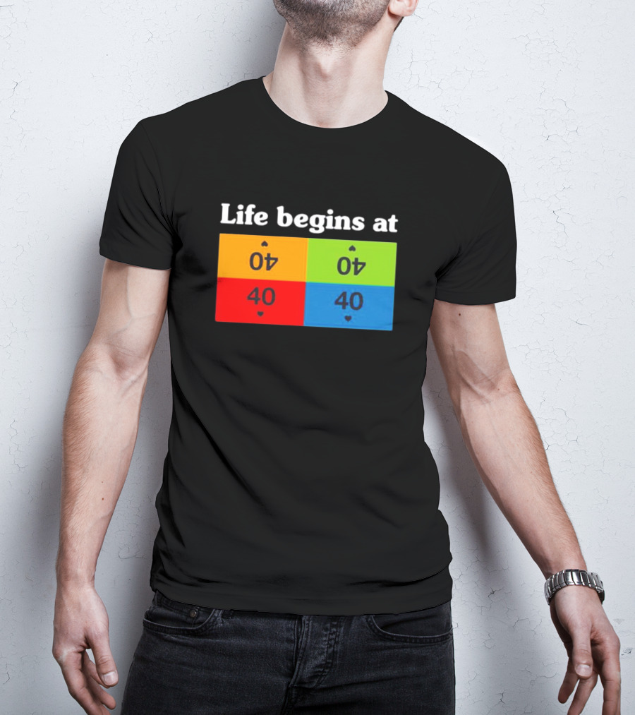Life Begins At 40 Colorful Playing Card Symbols T-Shirt