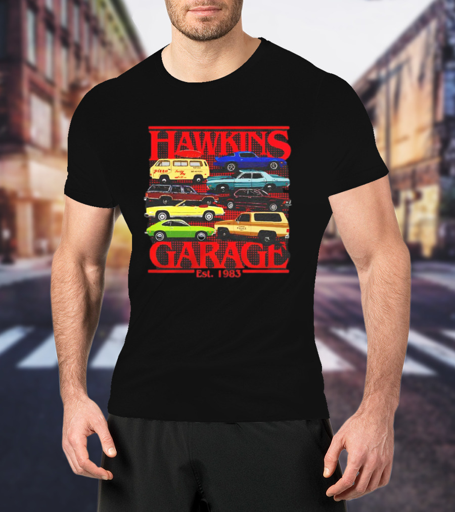 Hawkins Garage Stranger Things Vintage Cars Pizza Van Est. 1983 T-Shirt
