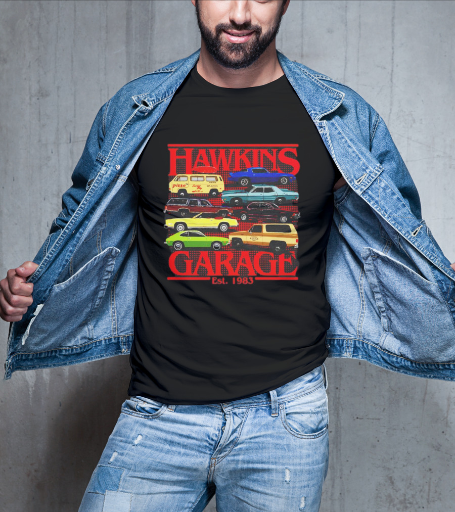 Hawkins Garage Stranger Things Vintage Cars Pizza Van Est. 1983 T-Shirt