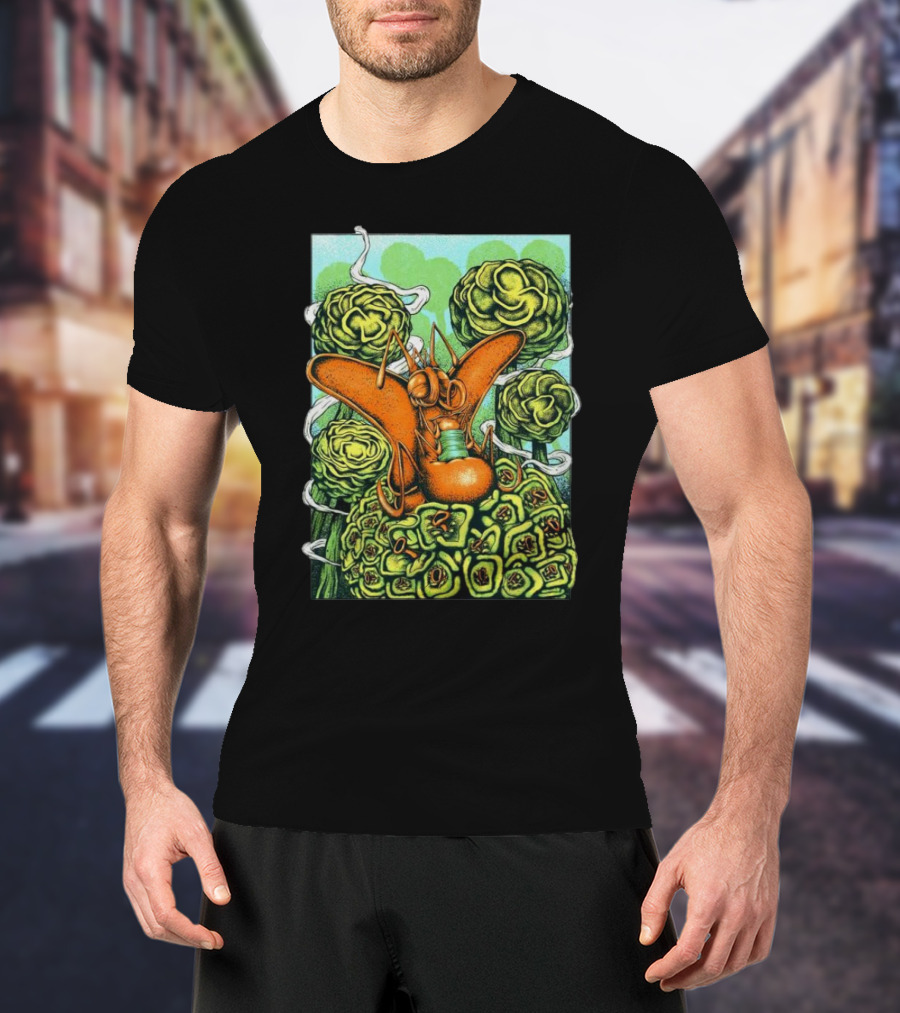 Chill Fly On Vibrant Green Floral Background T-Shirt