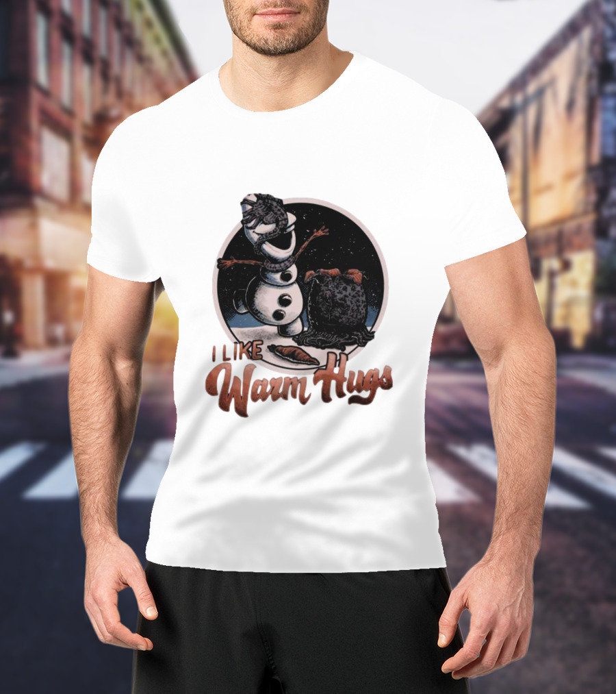 I Like Warm Hugs Alien Snowman Hugging Alien Creature T-Shirt