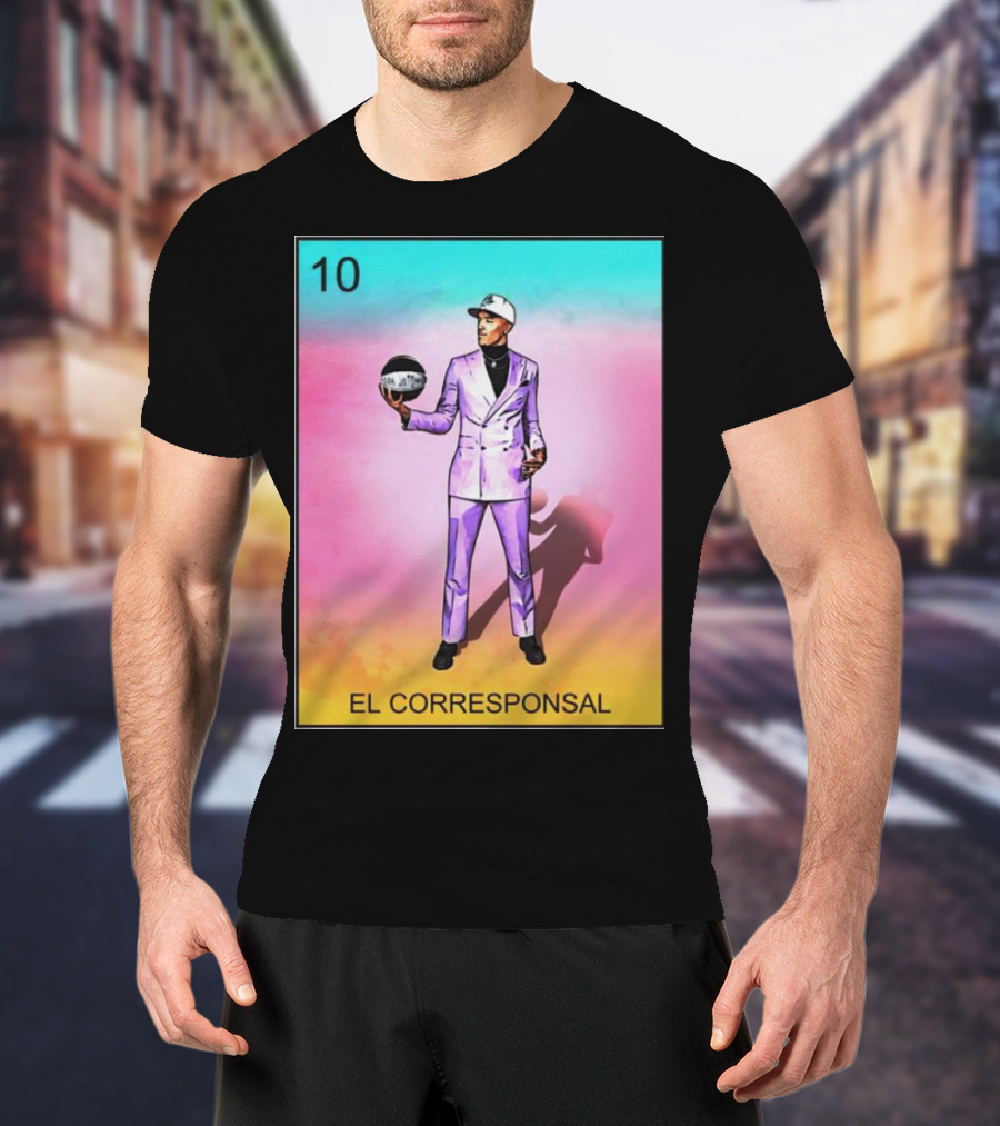 10 El Corresponsal Lotería Card Style In Lavender Suit Holding Basketball T-Shirt