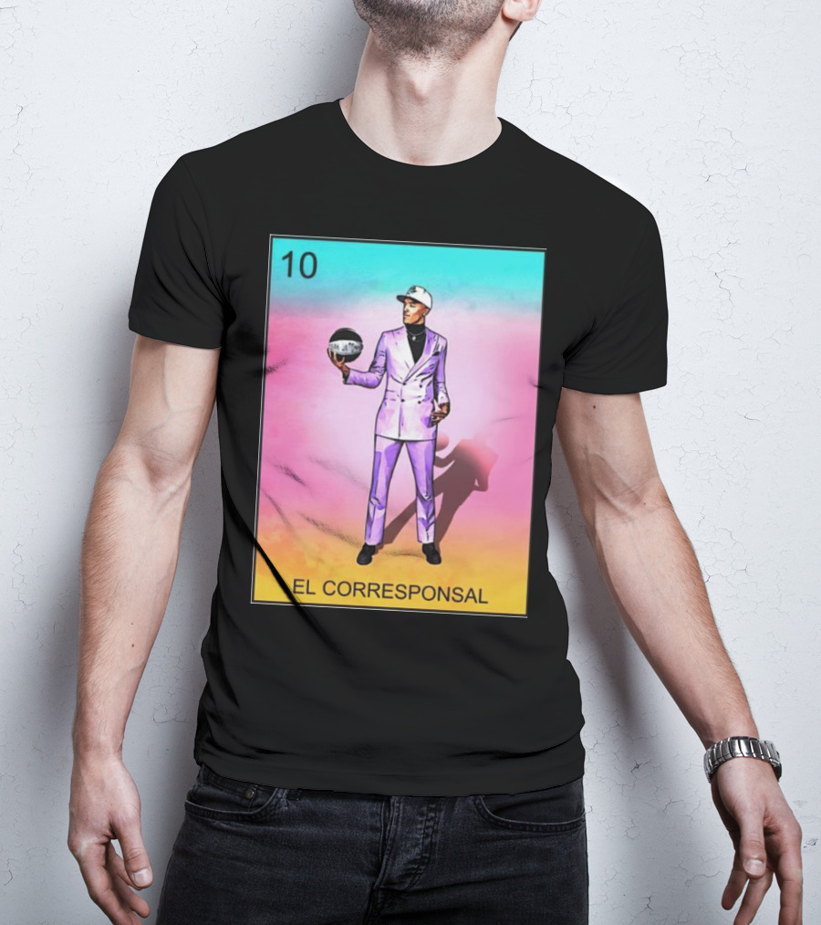10 El Corresponsal Lotería Card Style In Lavender Suit Holding Basketball T-Shirt