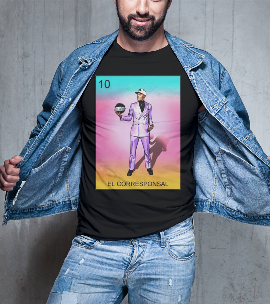 10 El Corresponsal Lotería Card Style In Lavender Suit Holding Basketball T-Shirt