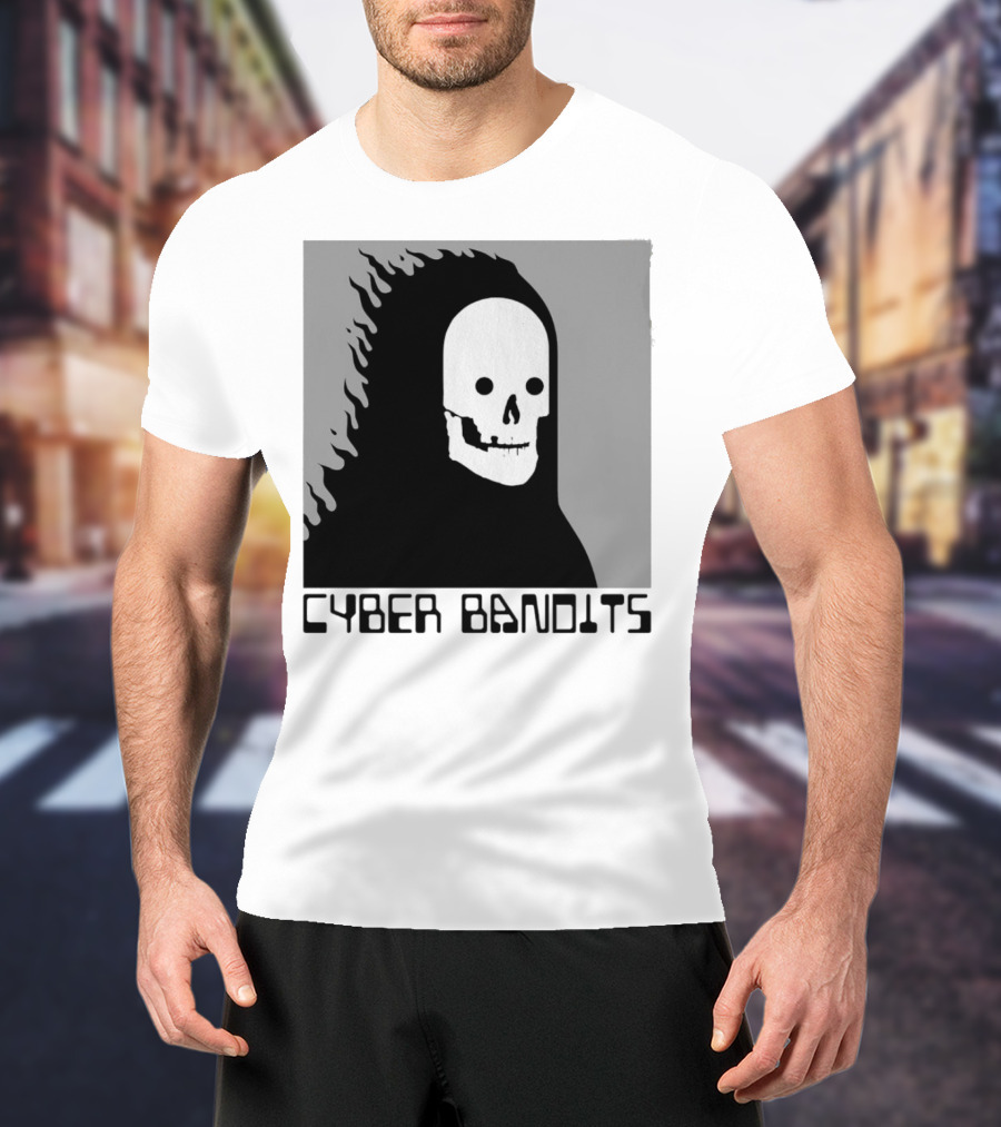 Flaming Reaper Cyber Bandits Skull T-Shirt