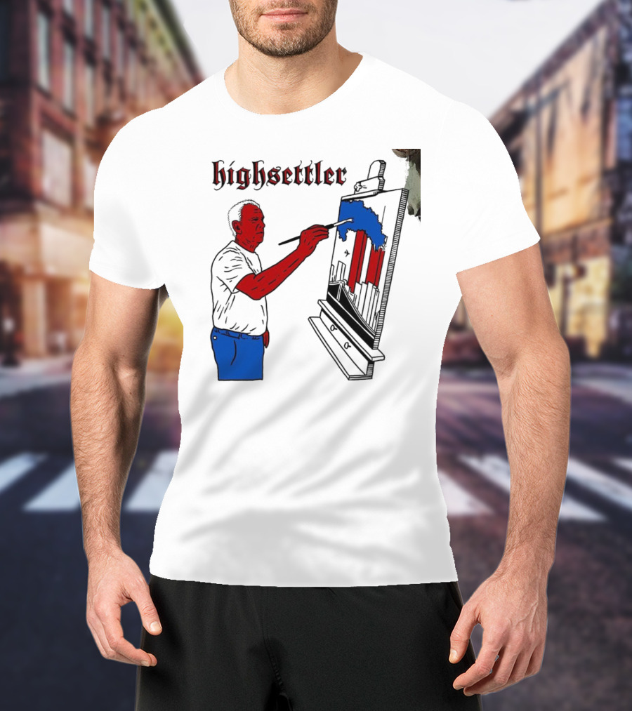 Highsettler Patriotic Painting Scene With Red And Blue Elements T-Shirt