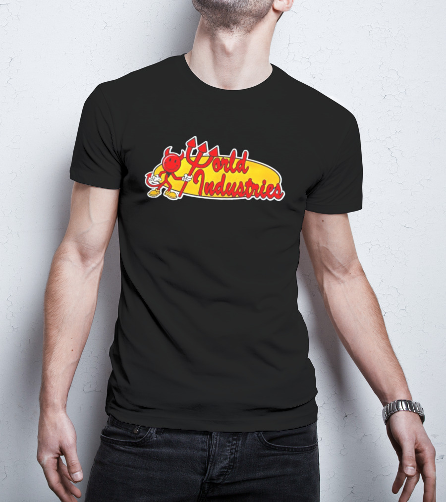 World Industries Logo With Smiling Devil Character T-Shirt
