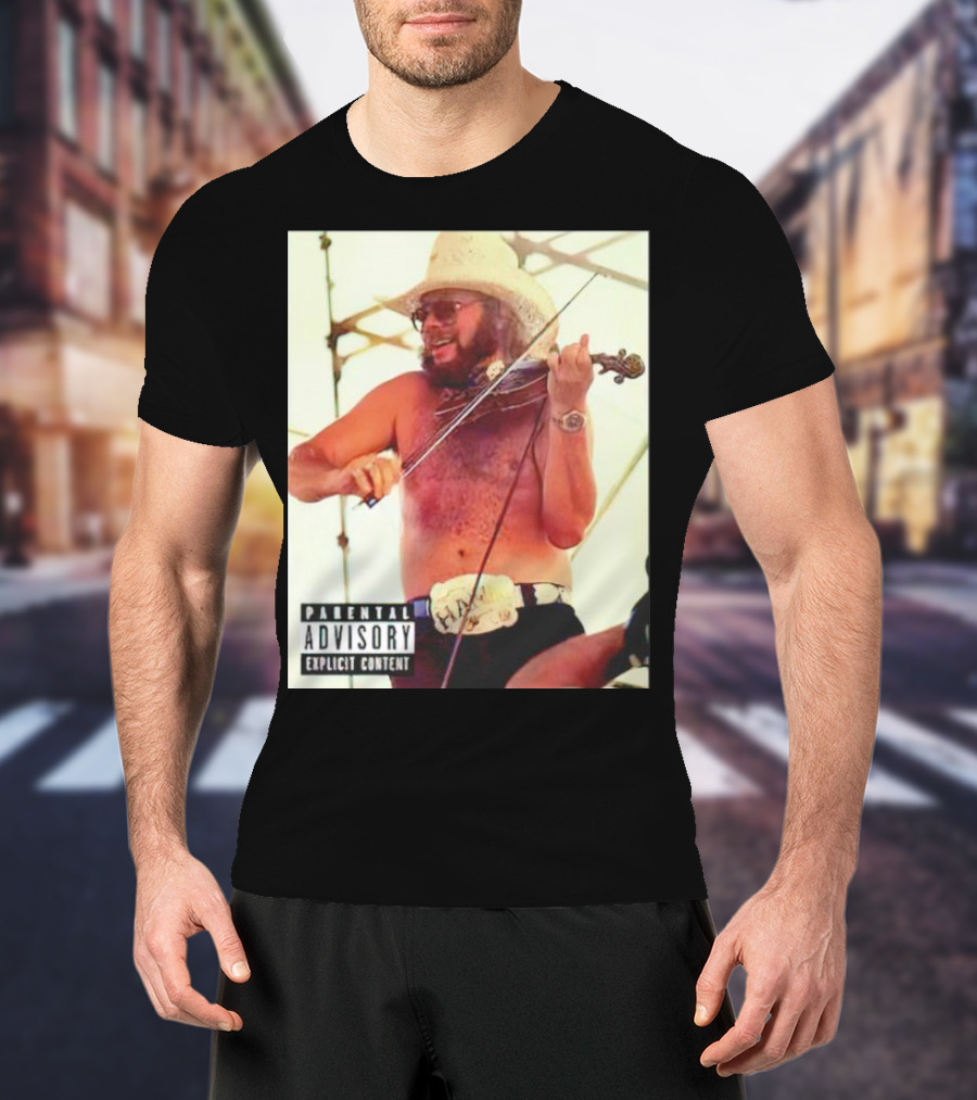 Parental Advisory Explicit Content Party Boy Hank Cowboy Violinist T-Shirt