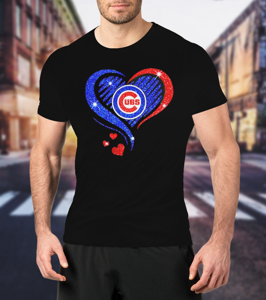 Chicago Cubs Glitter Heart Logo With Red And Blue Diamond T-Shirt