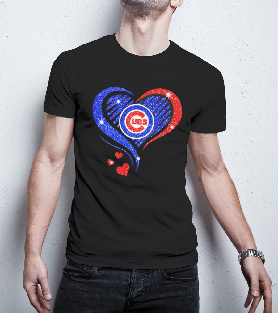 Chicago Cubs Glitter Heart Logo With Red And Blue Diamond T-Shirt