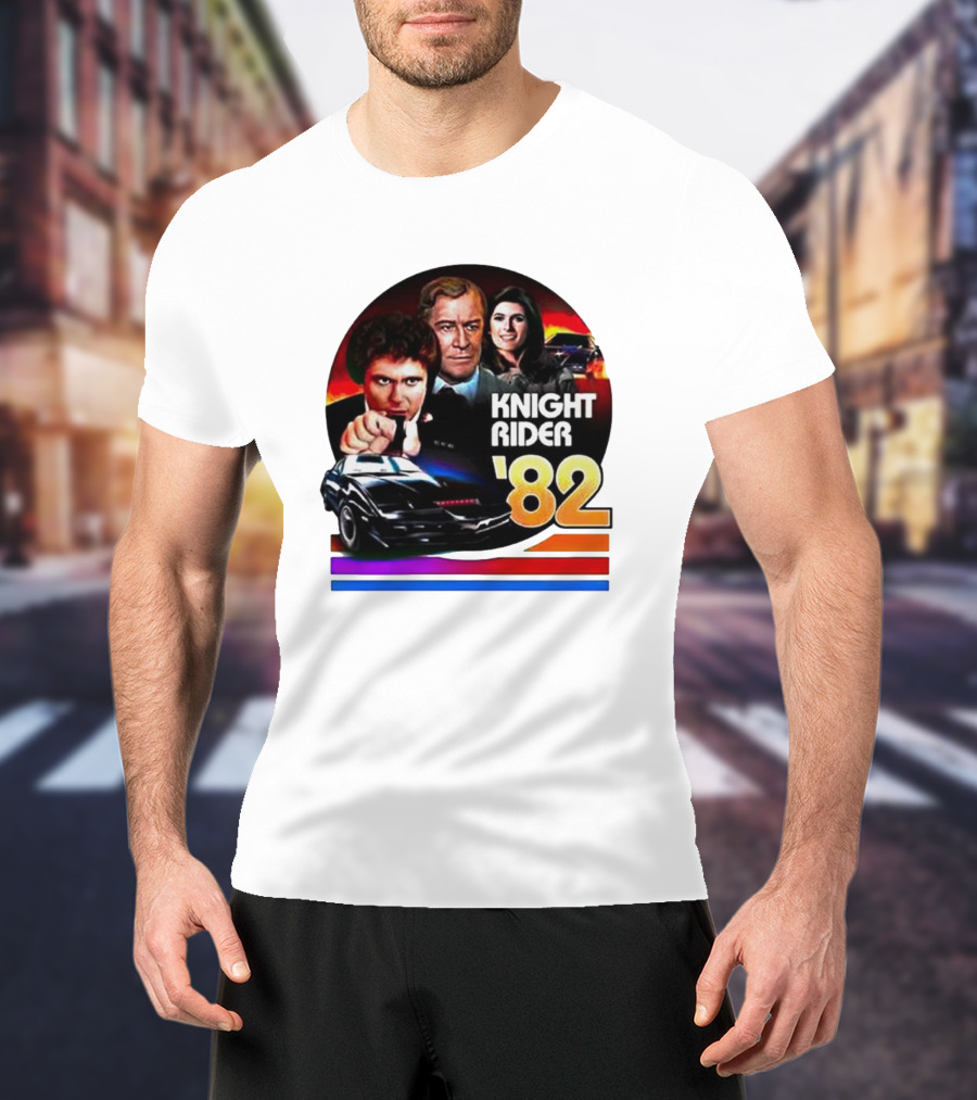 Knight Rider ’82 Retro Cast And Car Montage T-Shirt