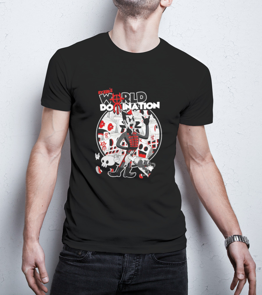 Ryzin's World Domination Cartoon Character Red And Black Motif T-Shirt