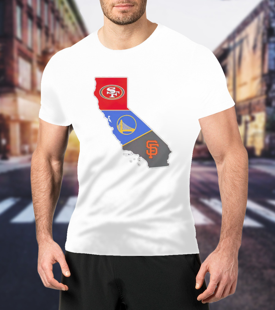 San Francisco 49ers Warriors Giants California Map T-Shirt