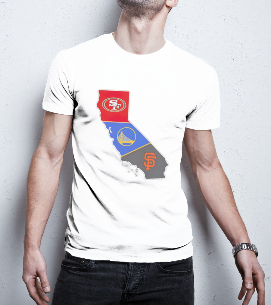 San Francisco 49ers Warriors Giants California Map T-Shirt