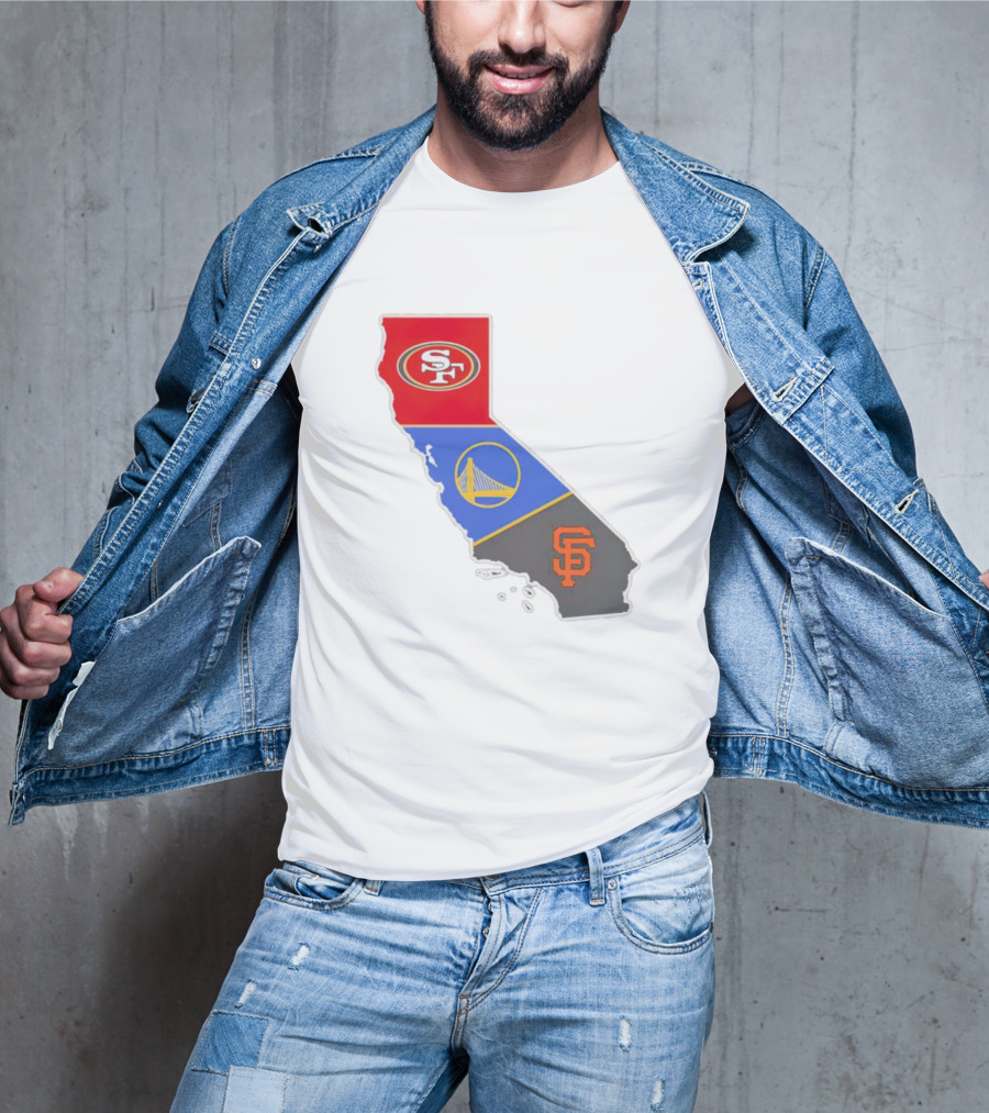 San Francisco 49ers Warriors Giants California Map T-Shirt