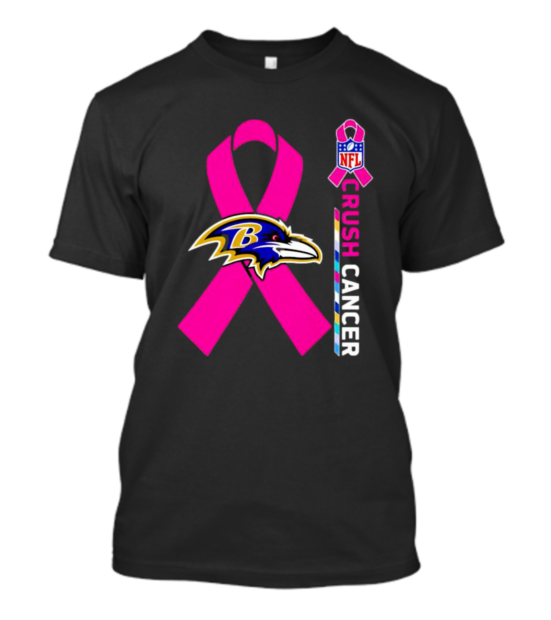 Baltimore Ravens NFL Crush Cancer Pink Ribbon T-Shirt
