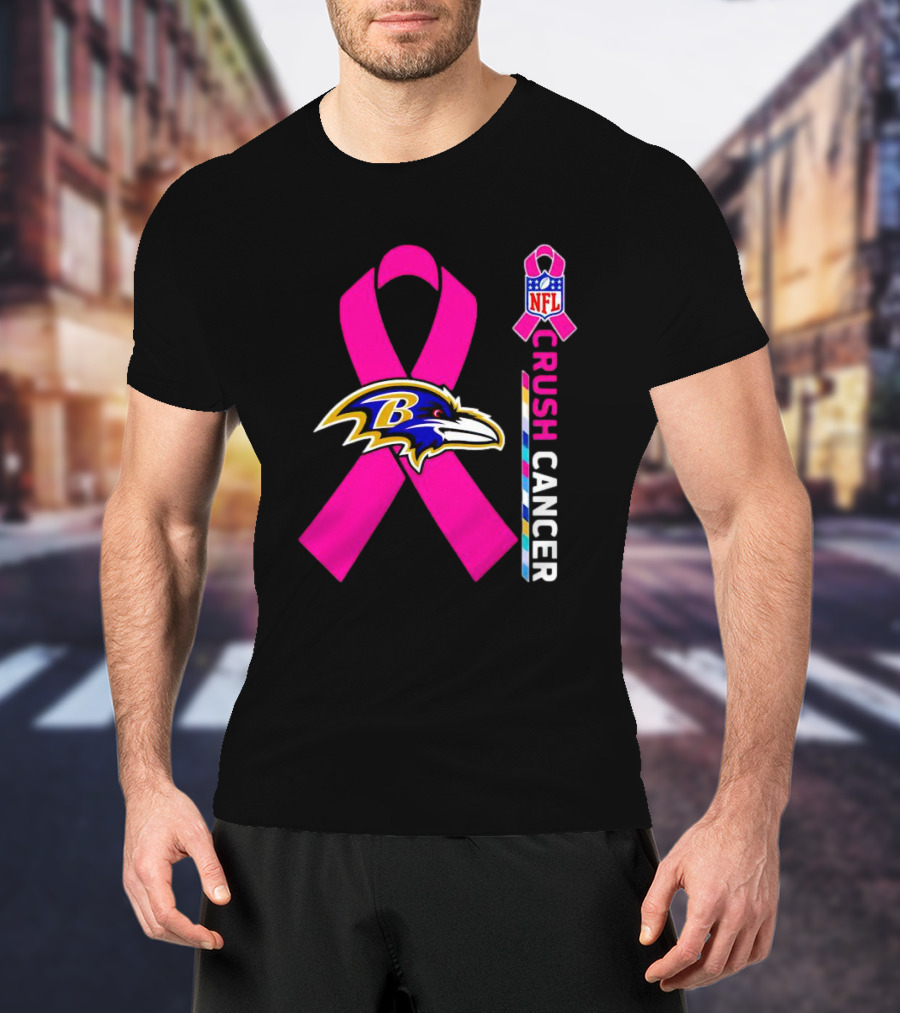 Baltimore Ravens NFL Crush Cancer Pink Ribbon T-Shirt