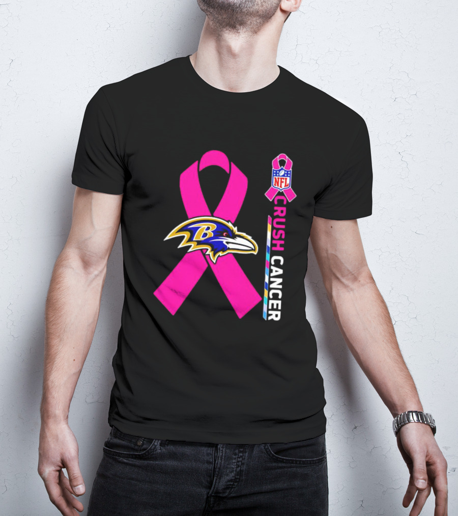 Baltimore Ravens NFL Crush Cancer Pink Ribbon T-Shirt