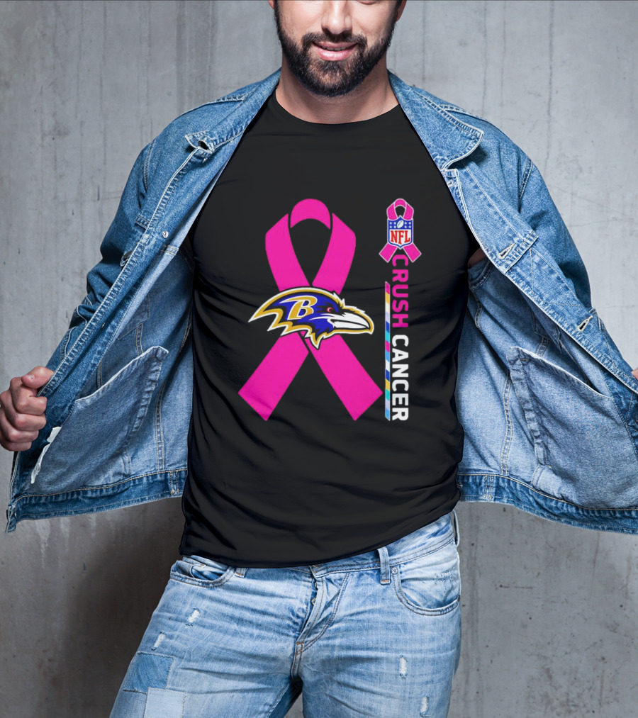 Baltimore Ravens NFL Crush Cancer Pink Ribbon T-Shirt
