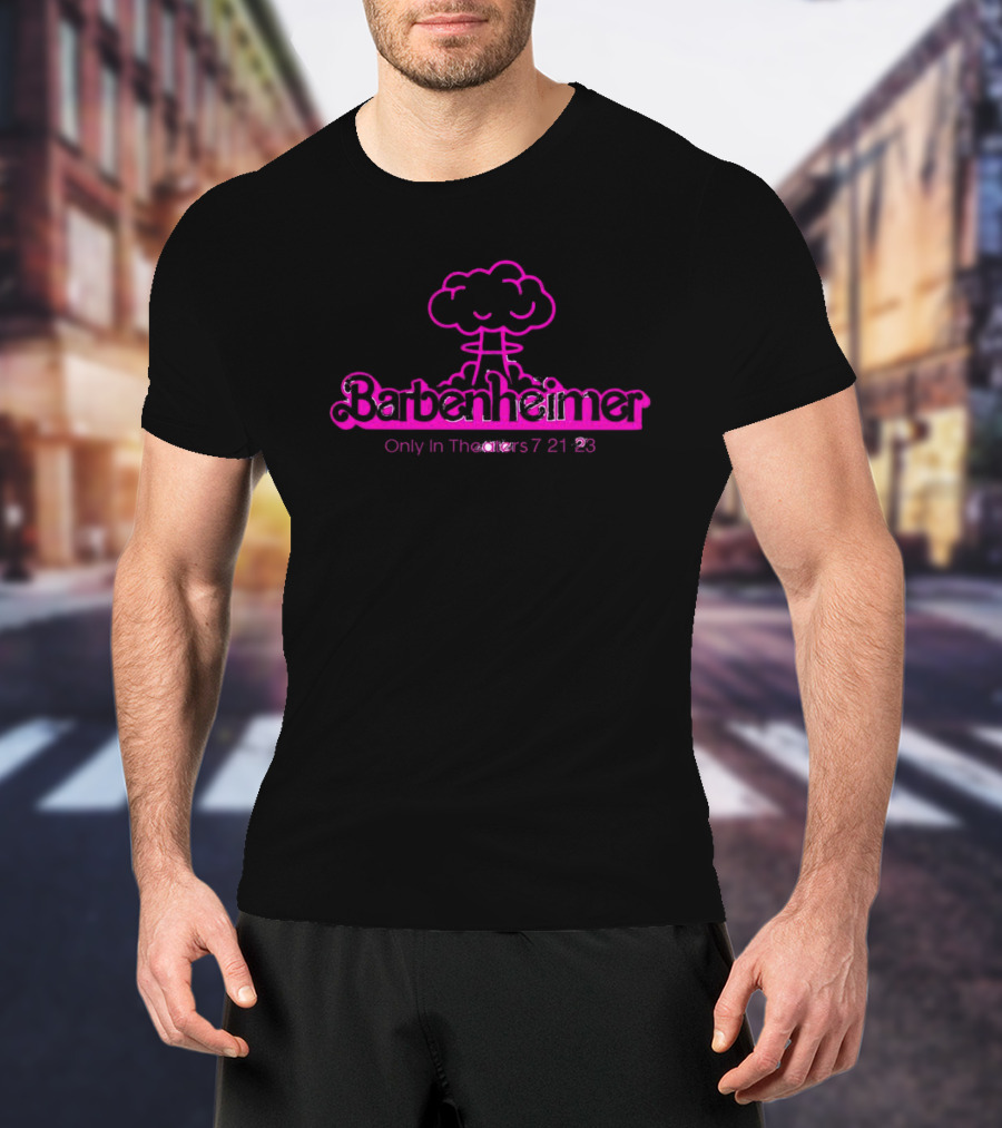 Barbenheimer Only In Theaters 7 21 23 Pink Explosion T-Shirt
