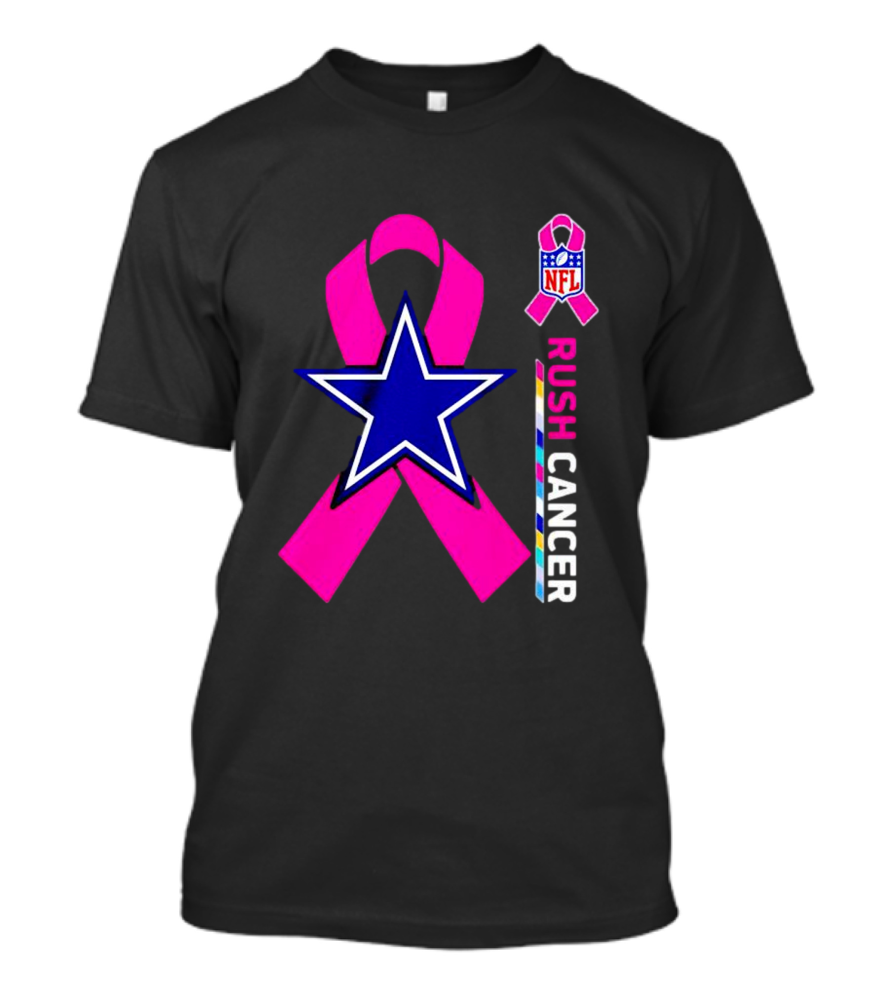 Dallas Cowboys NFL Rush Cancer Pink Ribbon Star T-Shirt