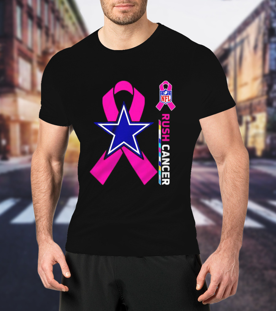 Dallas Cowboys NFL Rush Cancer Pink Ribbon Star T-Shirt