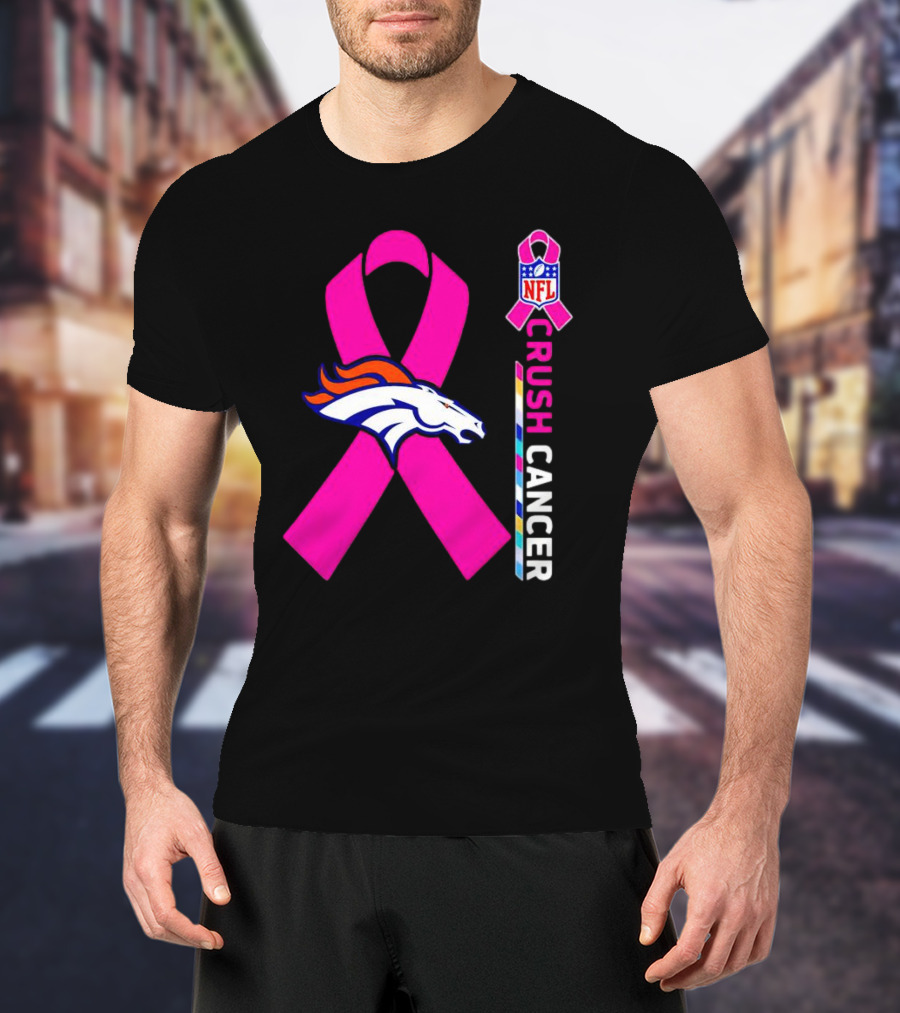 Denver Broncos NFL Pink Ribbon Crush Cancer Campaign T-Shirt