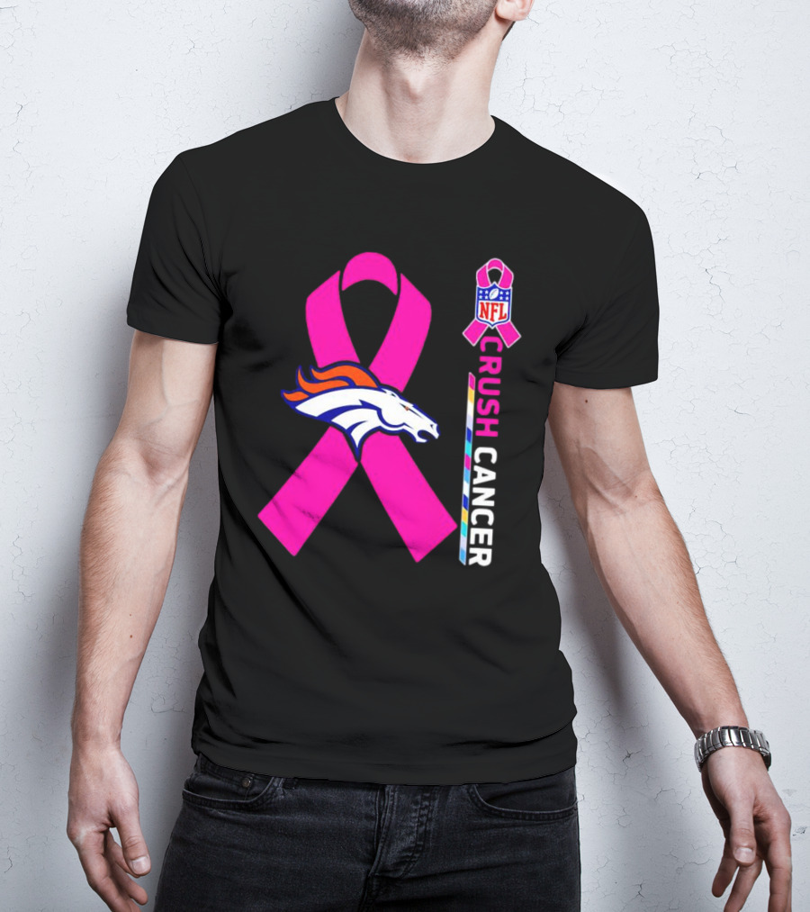 Denver Broncos NFL Pink Ribbon Crush Cancer Campaign T-Shirt