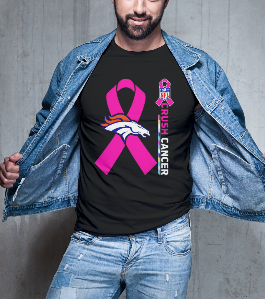 Denver Broncos NFL Pink Ribbon Crush Cancer Campaign T-Shirt