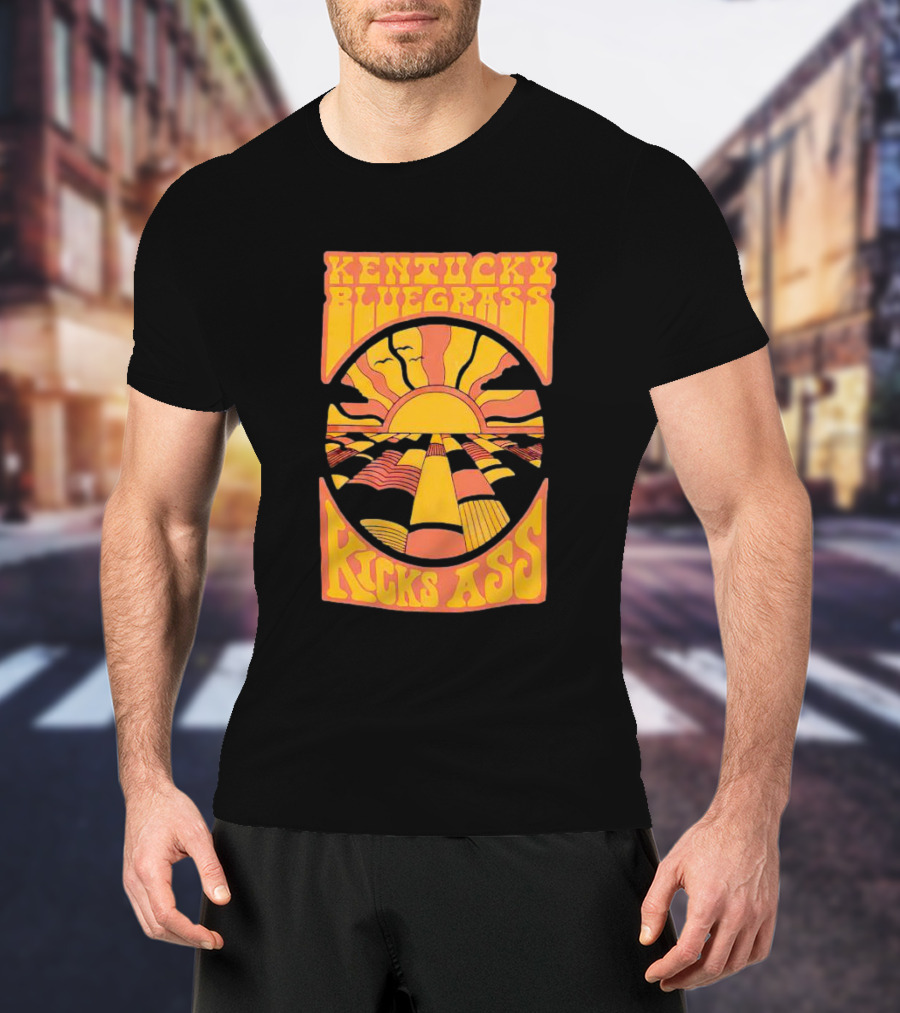 Kentucky Bluegrass Kicks Ass Retro Sunset Fields T-Shirt