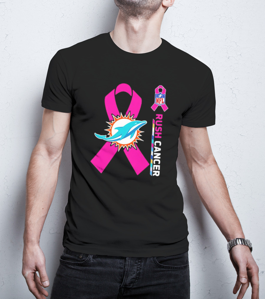 Miami Dolphins NFL Rush Cancer Pink Ribbon Emblem T-Shirt