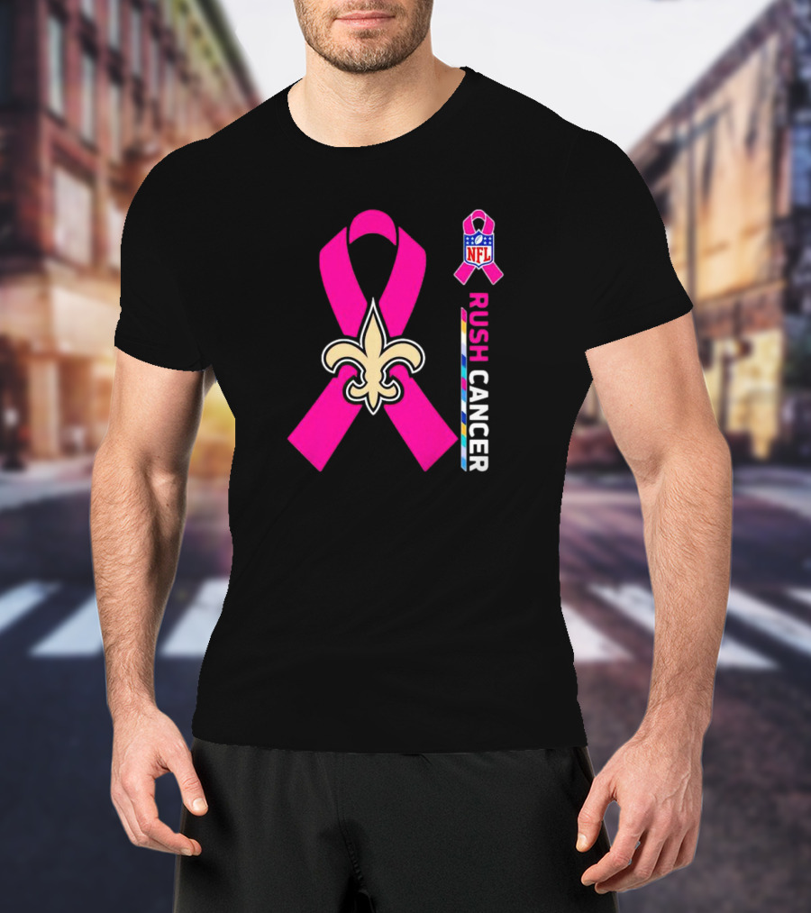 New Orleans Saints NFL Rush Cancer Awareness Pink Ribbon Fleur-de-lis T-Shirt