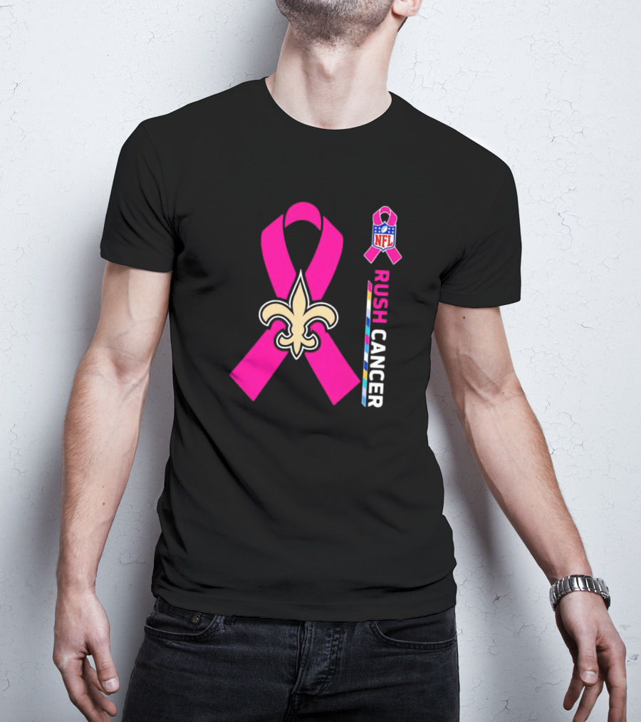 New Orleans Saints NFL Rush Cancer Awareness Pink Ribbon Fleur-de-lis T-Shirt