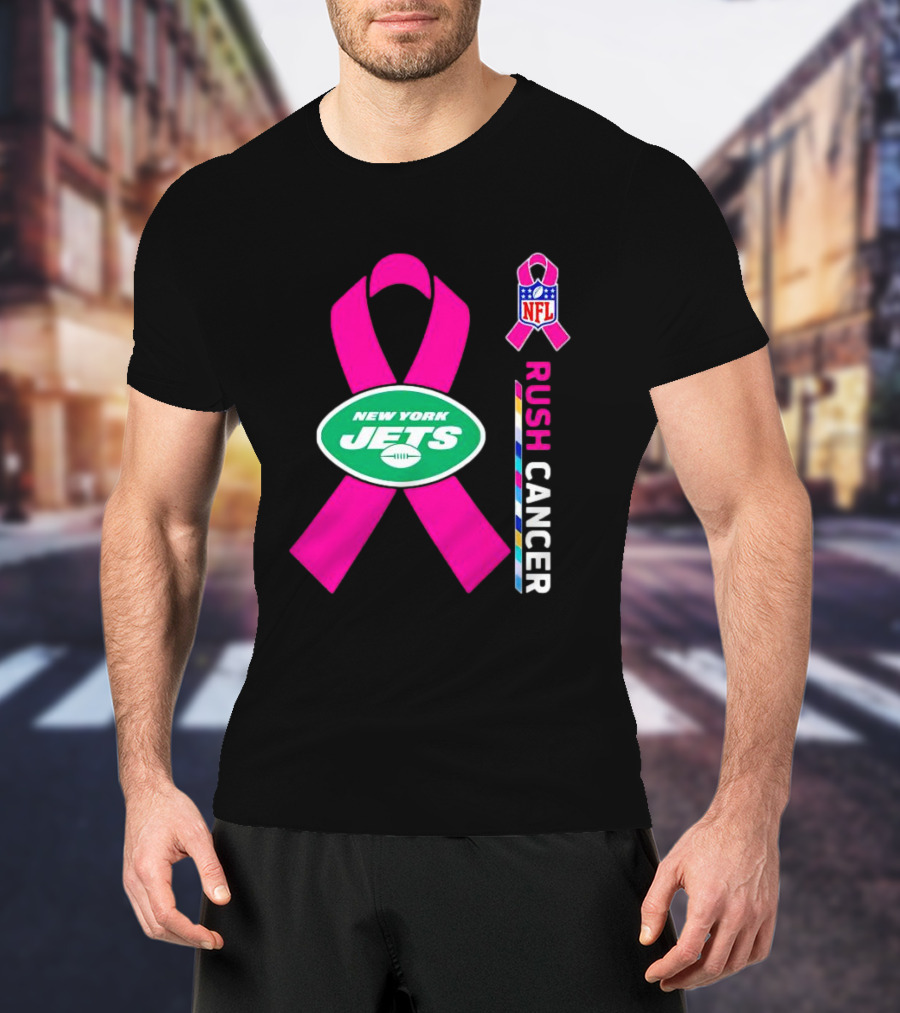 New York Jets NFL Rush Cancer Pink T-Shirt