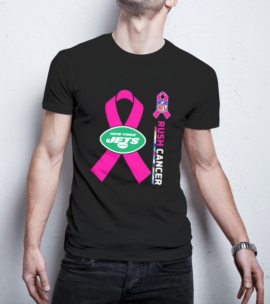 New York Jets NFL Rush Cancer Pink T-Shirt