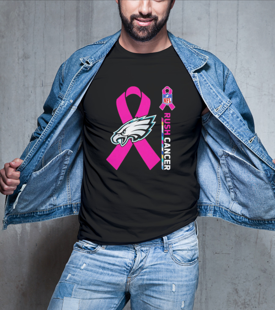 Philadelphia Eagles NFL Pink Ribbon Rush Cancer T-Shirt