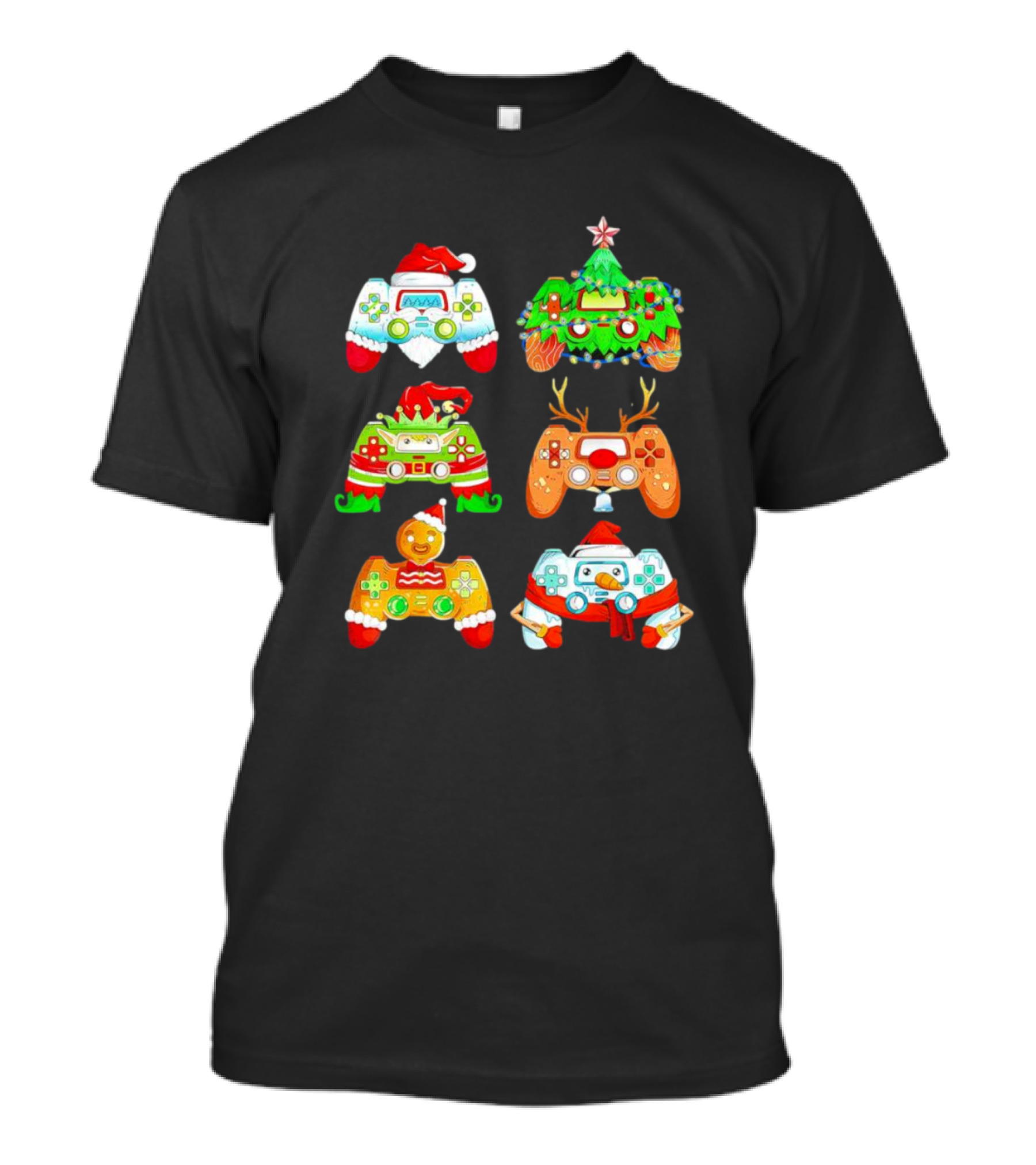 Christmas Santa Elf Snowman Reindeer Gaming Controllers Holiday T-Shirt