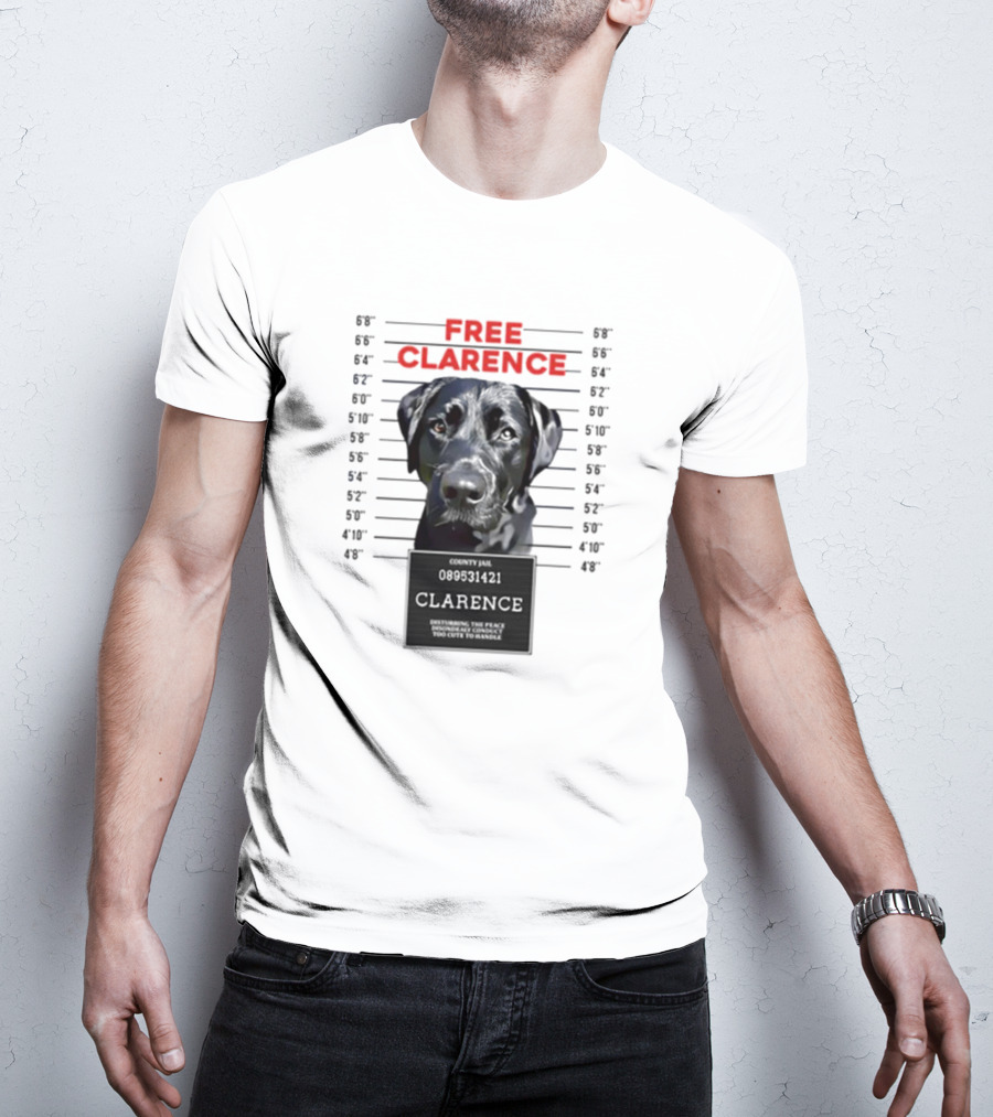 Jimmy And Clarence Free Clarence Mugshot Dog Lineup T-Shirt