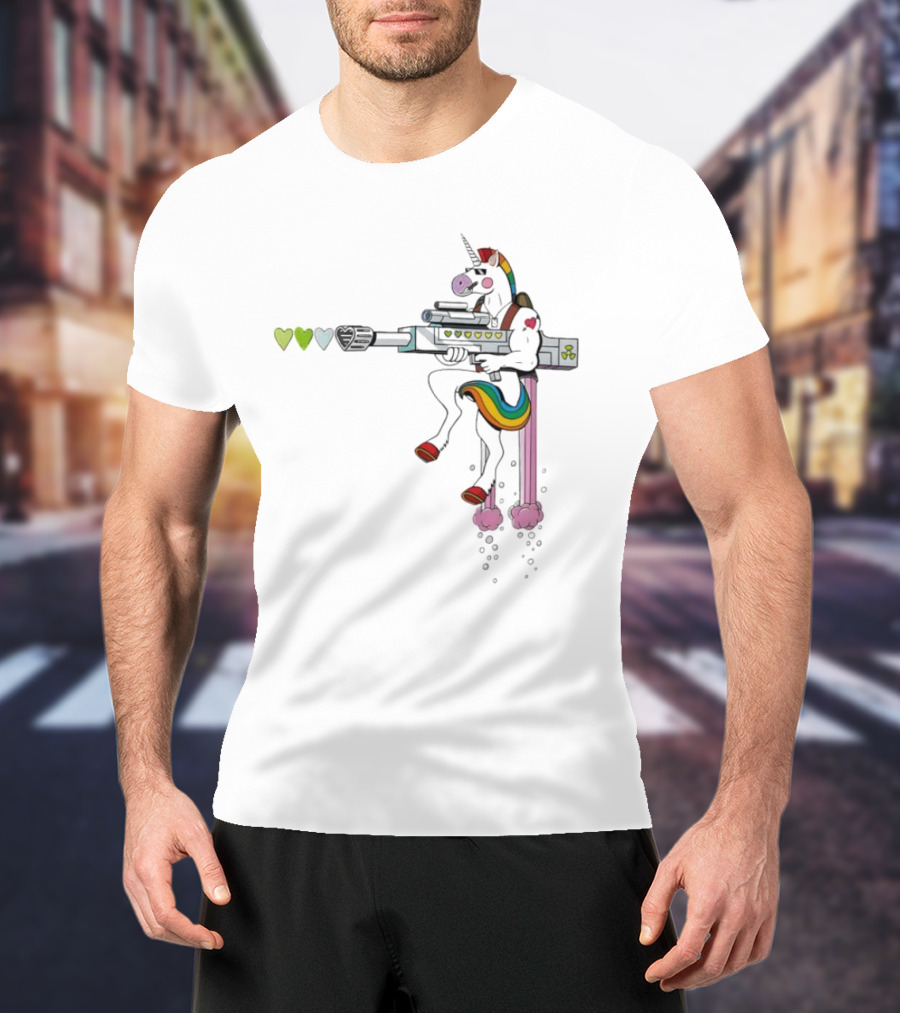 Unicorn Sniper With Rainbow Mane And Sniper Rifle T-Shirt